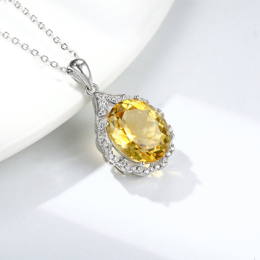 Collar de topacio con forma de Dan natural, femenino, versátil, de plata S925, conjunto completo, colgante de lujo ligero