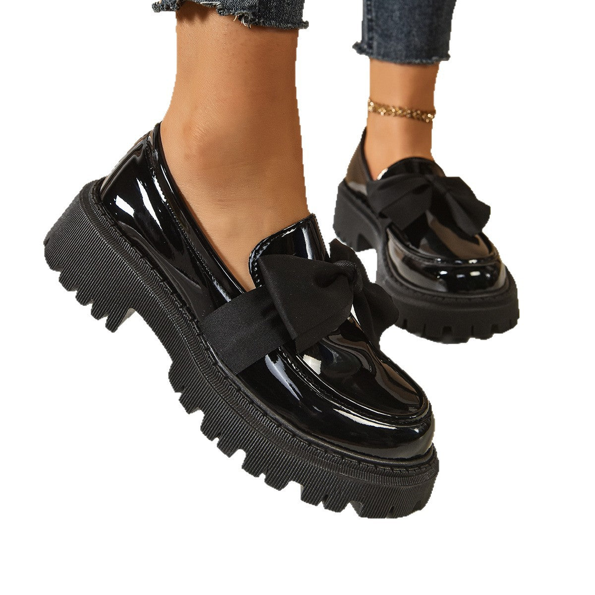 Mocasines de mujer estilo vintage con lazo