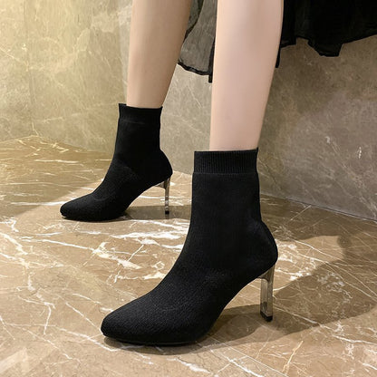 Botines con punta en pico tipo calcetín para mujer