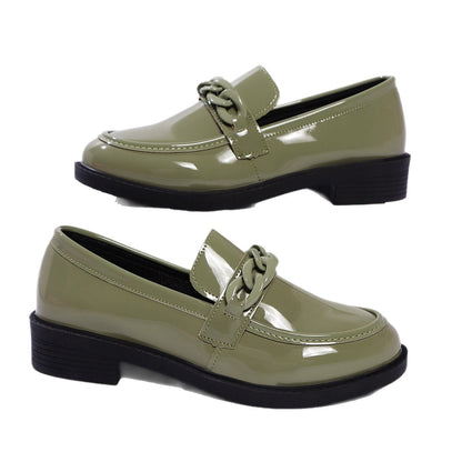 Zapatos de cuero de tacón bajo con suela gruesa para mujer
