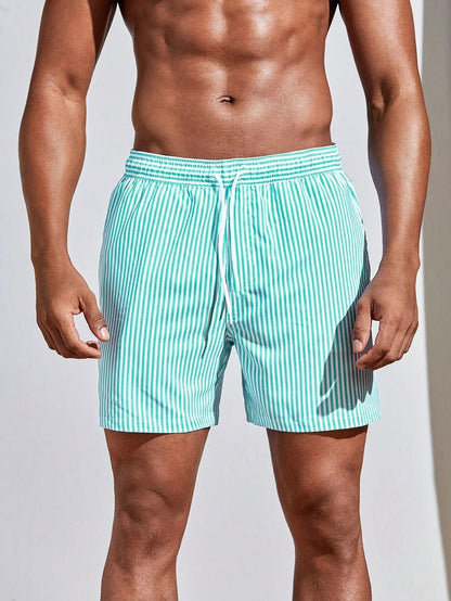 Men's 3D Striped Print Shorts Summer Casual Lightweight Beach Pants
