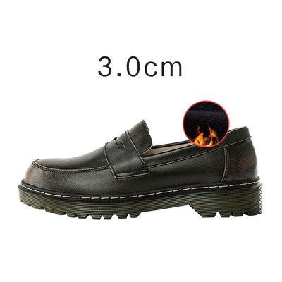 Zapatos de piel de tacón bajo y grueso de punta redonda para mujer