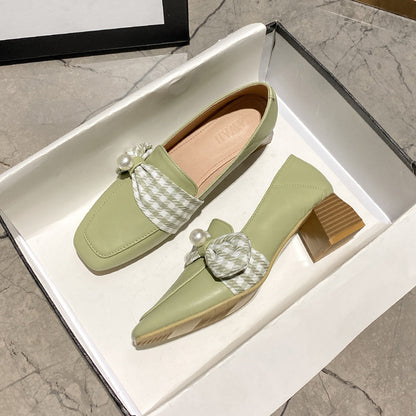 Zapatos de tacón alto de piel para mujer, estilo británico, mocasines, tacón grueso, zapatos individuales para mujer
