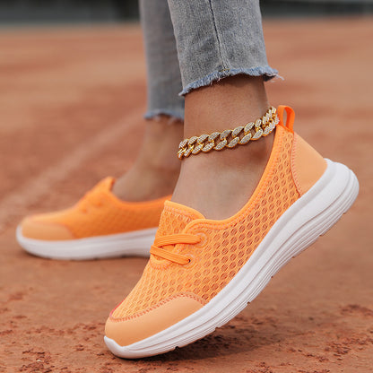 Zapatillas Deportivas de Malla con Cordones para Mujer, Calzado Plano Cómodo y Liso