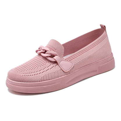 Zapatos planos de cadena para mujer, sin cordones, puntera redonda, cómodos