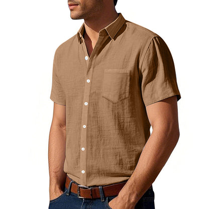 Camisa de lino de color liso de manga corta para hombre