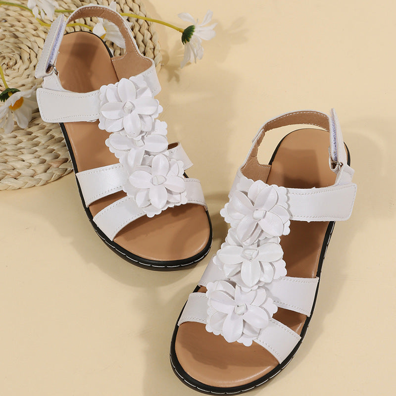 Sandalias de cuña de verano con velcro y flores para mujer