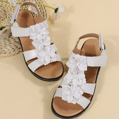 Sandalias de cuña de verano con velcro y flores para mujer