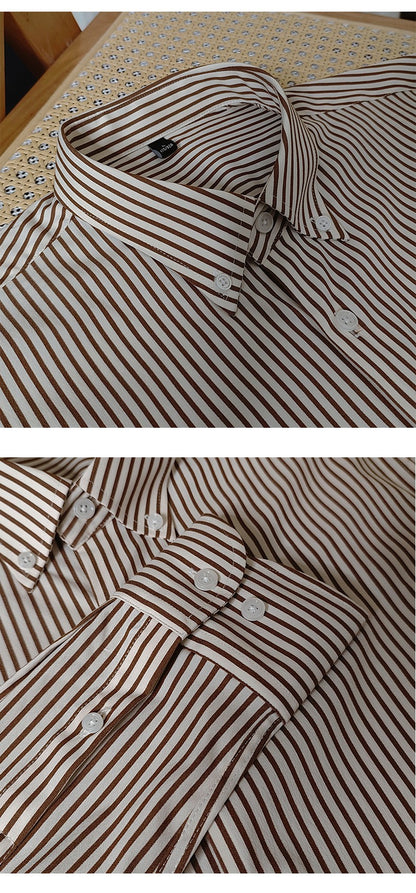 Camisa de hombre a rayas de café entallada