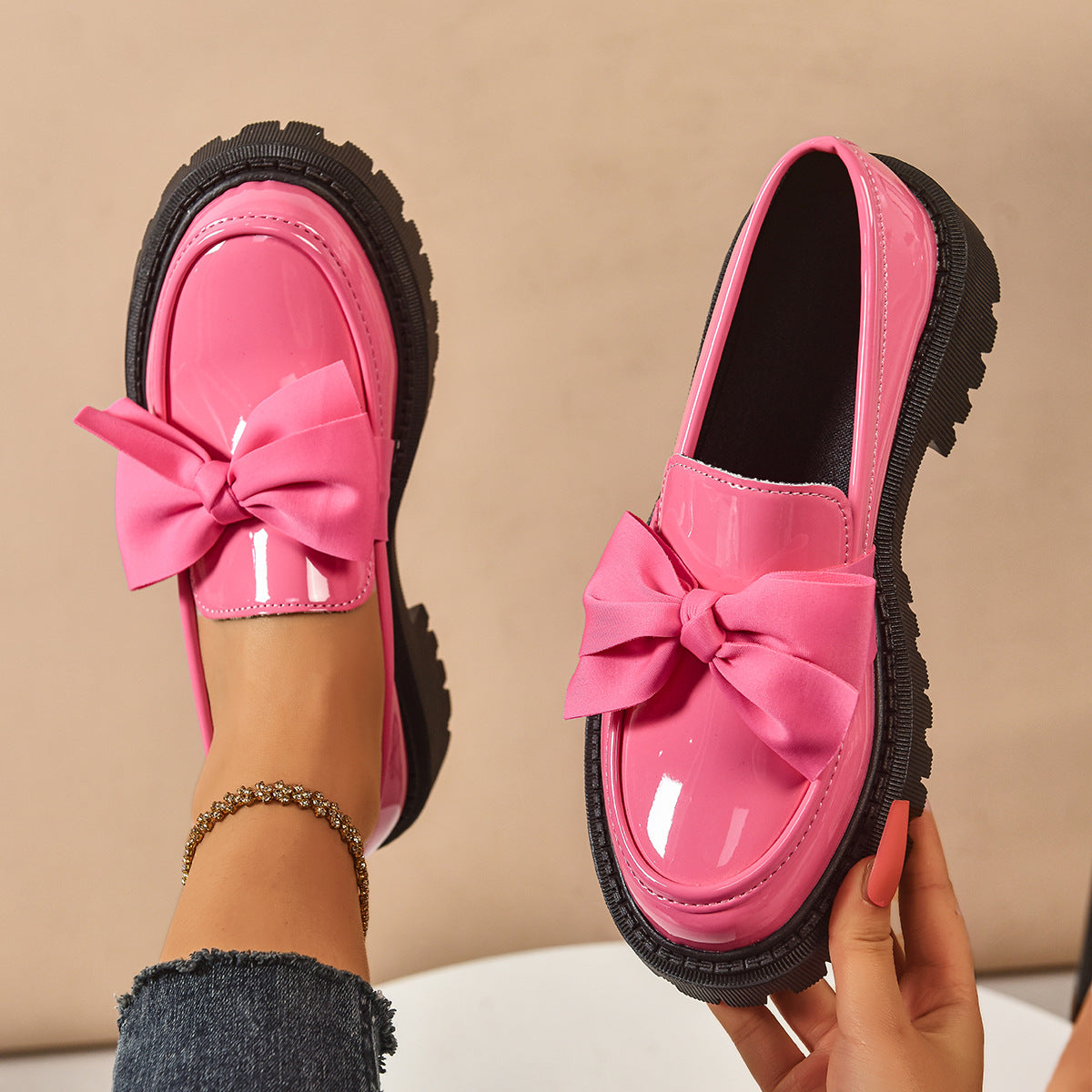 Mocasines de mujer estilo vintage con lazo