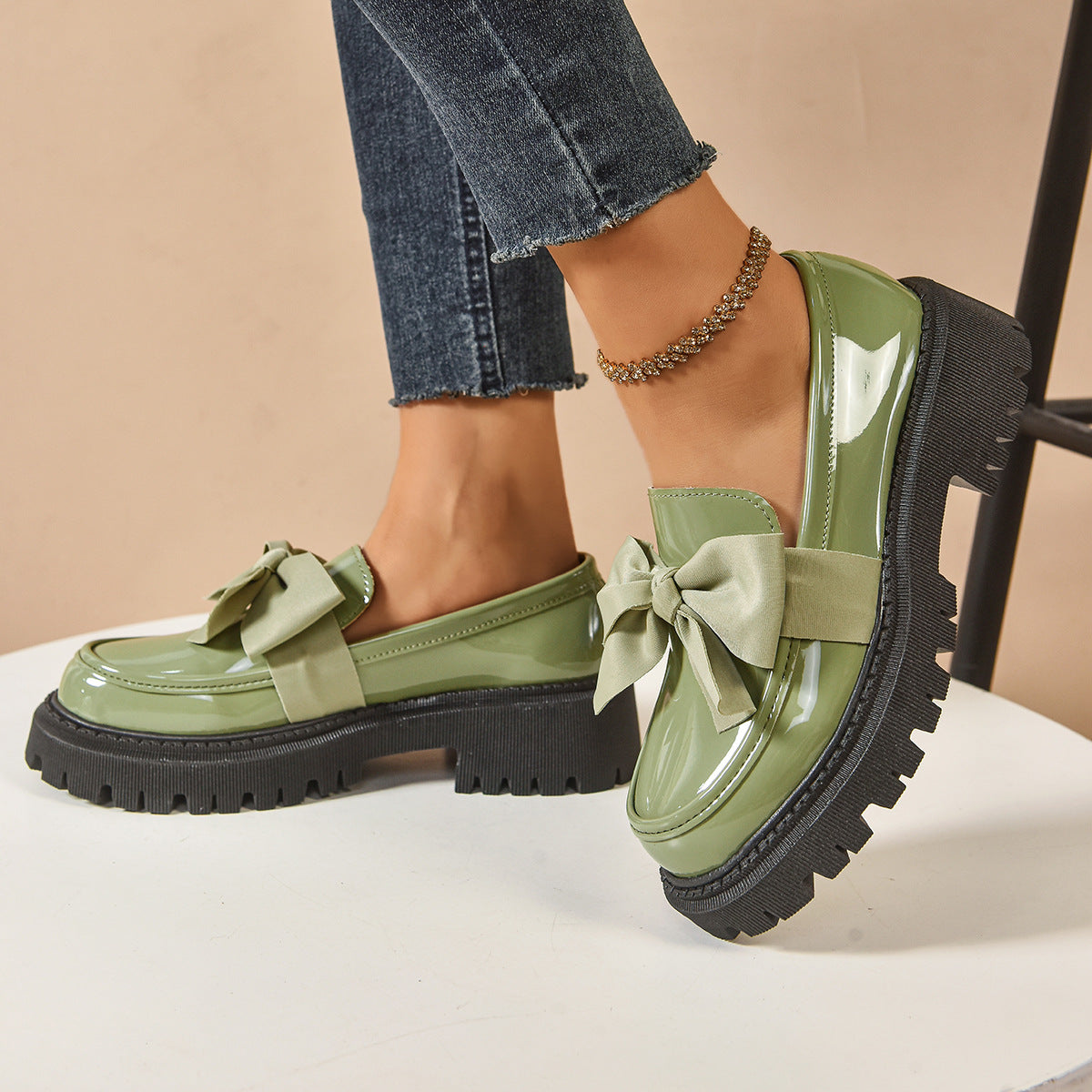 Mocasines de mujer estilo vintage con lazo