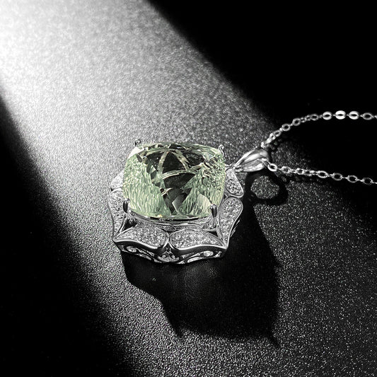 Cadena de suéter de lujo Feminidad Plata S925 Conjunto Gran Colgante de cristal verde natural Joyería de alta calidad