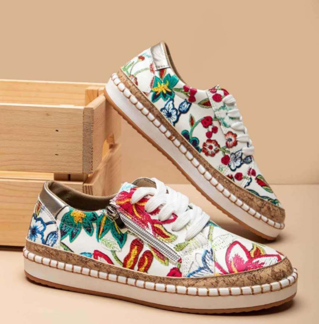 Zapatos planos con estampado étnico, estilo casual, con cremallera lateral y sin cordones, mocasines para mujer