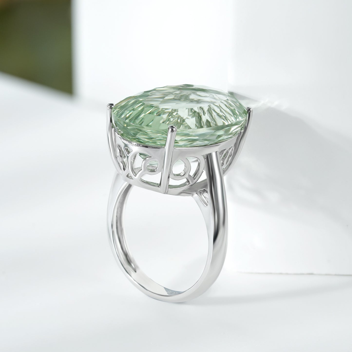 Anillo de plata de ley 925 con amatista verde para mujer, estilo retro de lujo de primera calidad