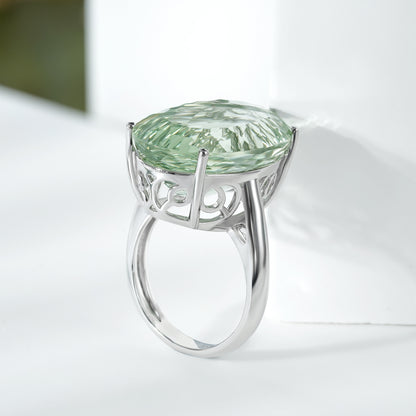 Anillo de plata de ley 925 con amatista verde para mujer, estilo retro de lujo de primera calidad
