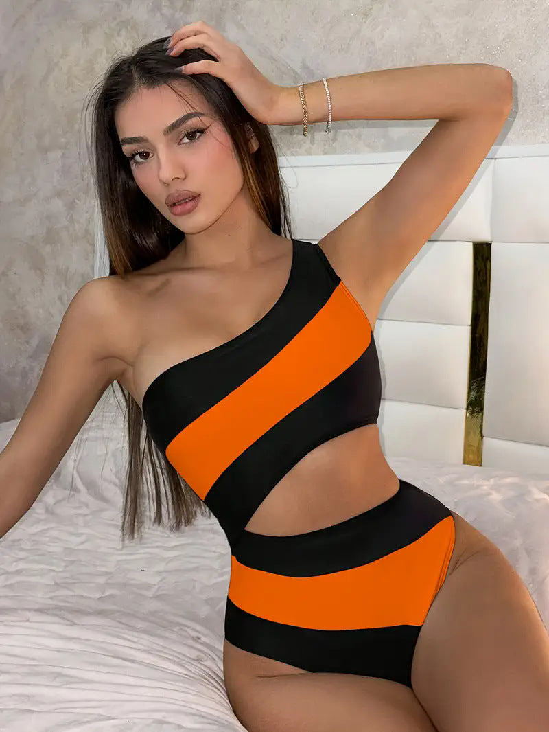 Nuevo traje de baño bikini de una pieza de moda con combinación de colores para mujer