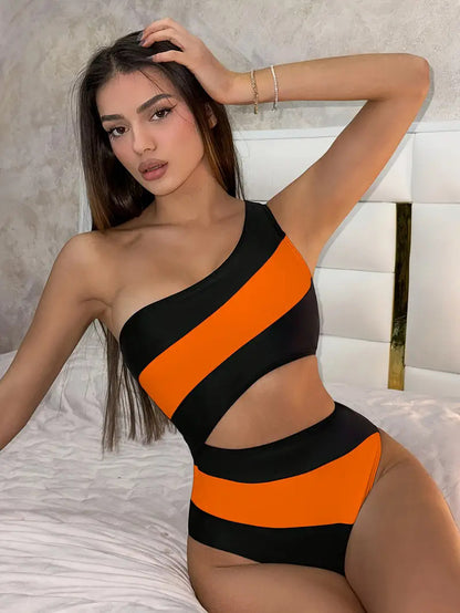 Nuevo traje de baño bikini de una pieza de moda con combinación de colores para mujer