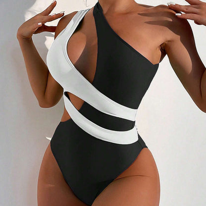 Traje de baño de encaje cruzado y combinación de colores para mujer