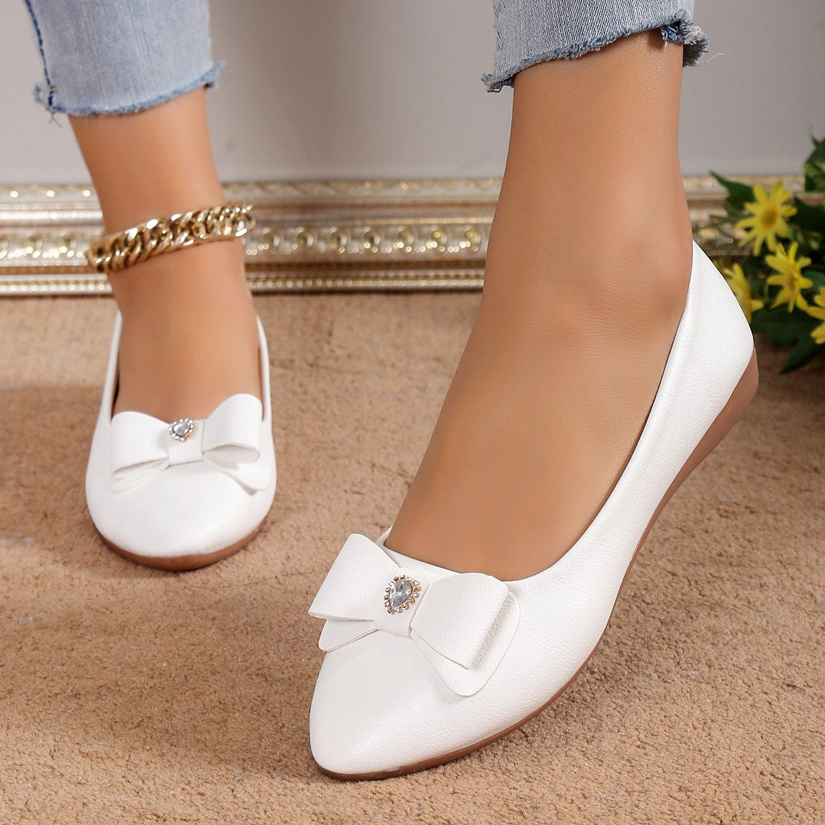Zapatos Planos con Lazo, Mocasines Informales de Moda con Punta Fina para Mujer, Zapatos Holgazanes