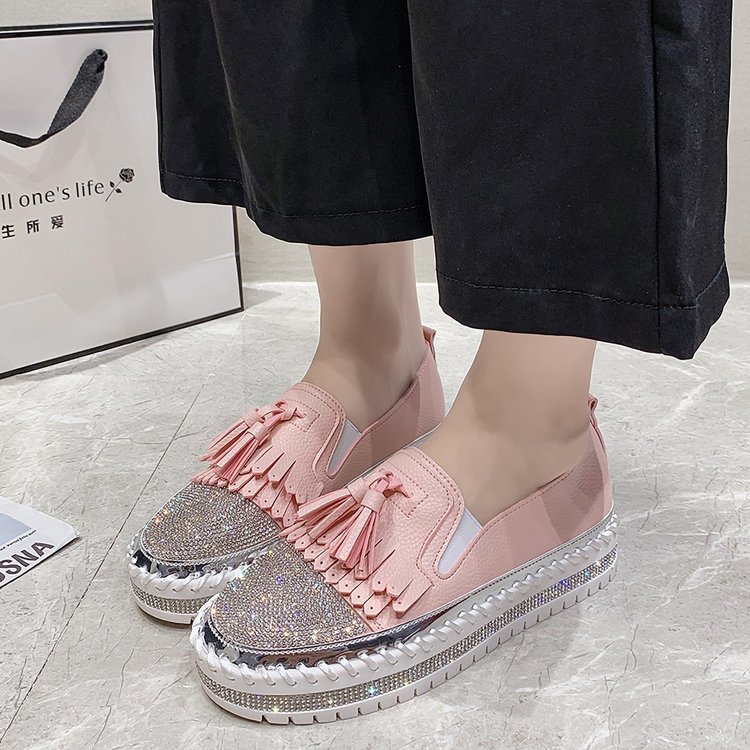 Zapatos de Plataforma de Cuero Sintético con Diamantes de Imitación de Poca Profundidad para Mujer