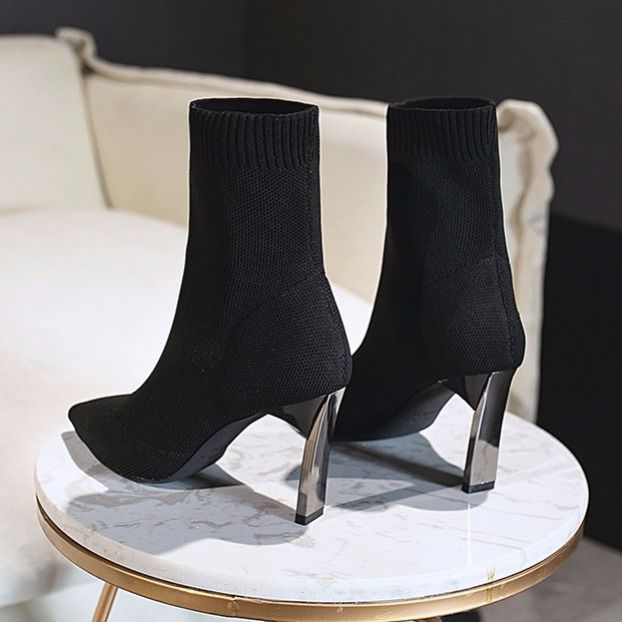 Botines con punta en pico tipo calcetín para mujer