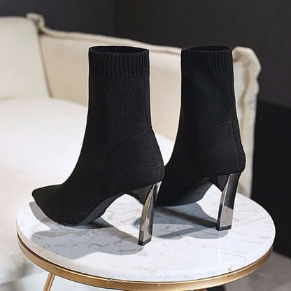 Botines con punta en pico tipo calcetín para mujer
