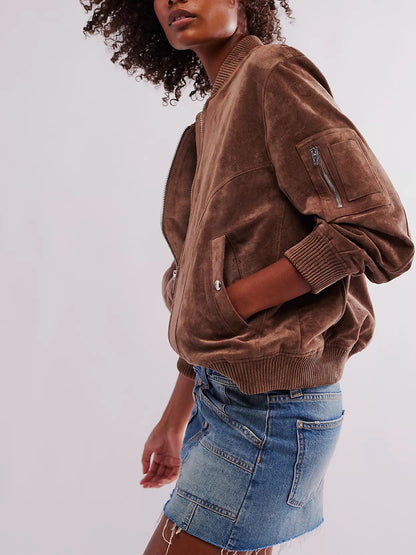 Cazadora casual de ante con cremallera