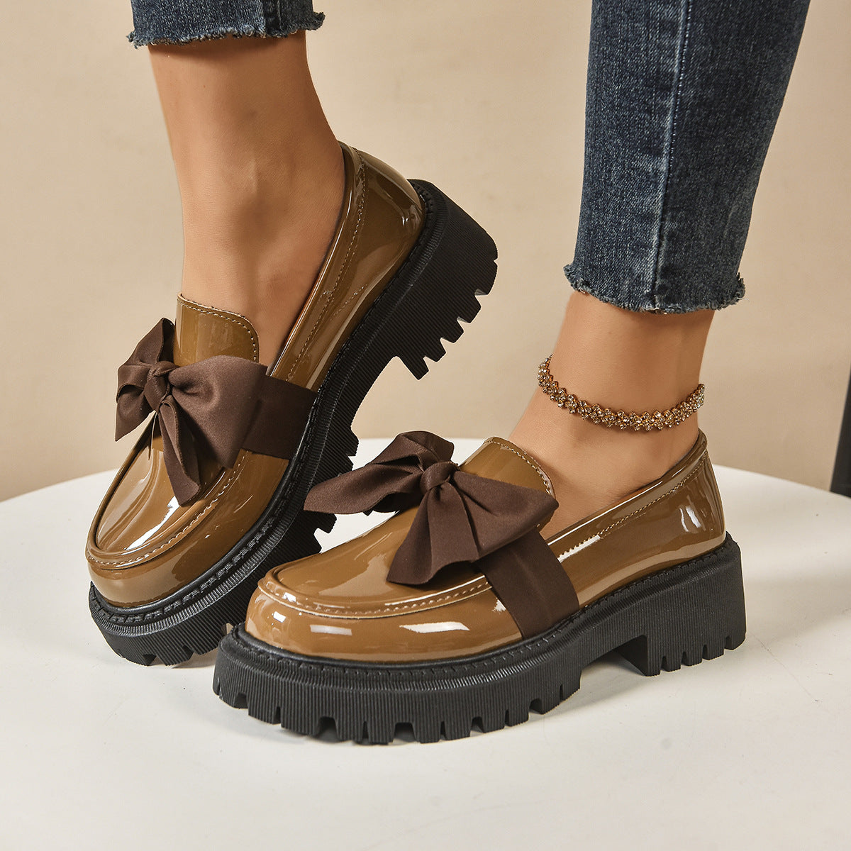 Mocasines de mujer estilo vintage con lazo