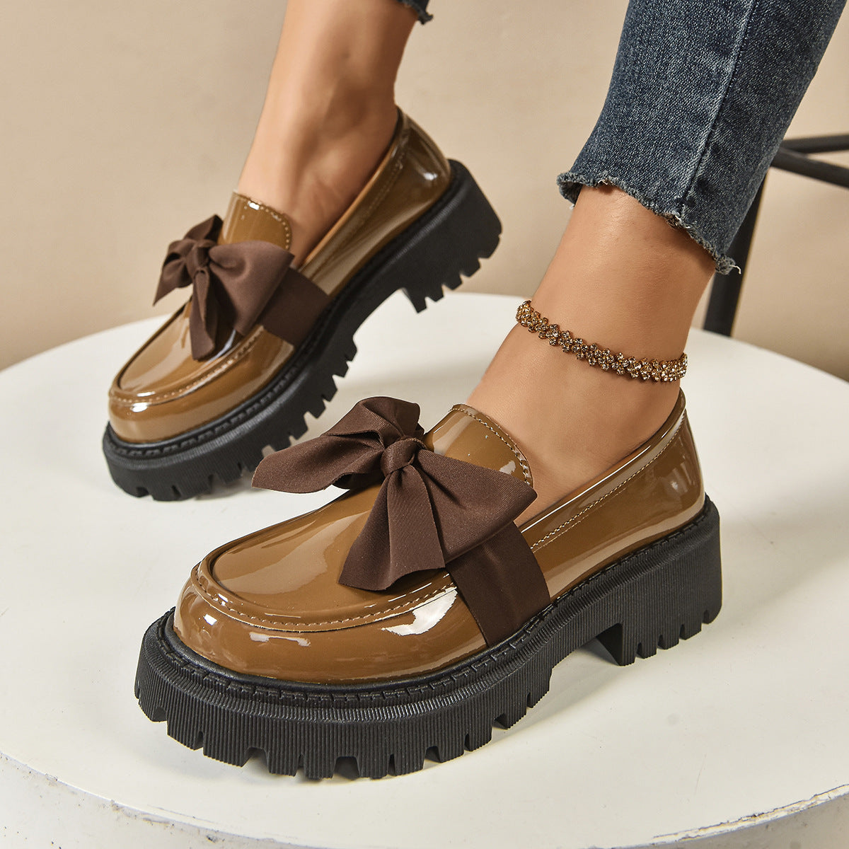 Mocasines de mujer estilo vintage con lazo