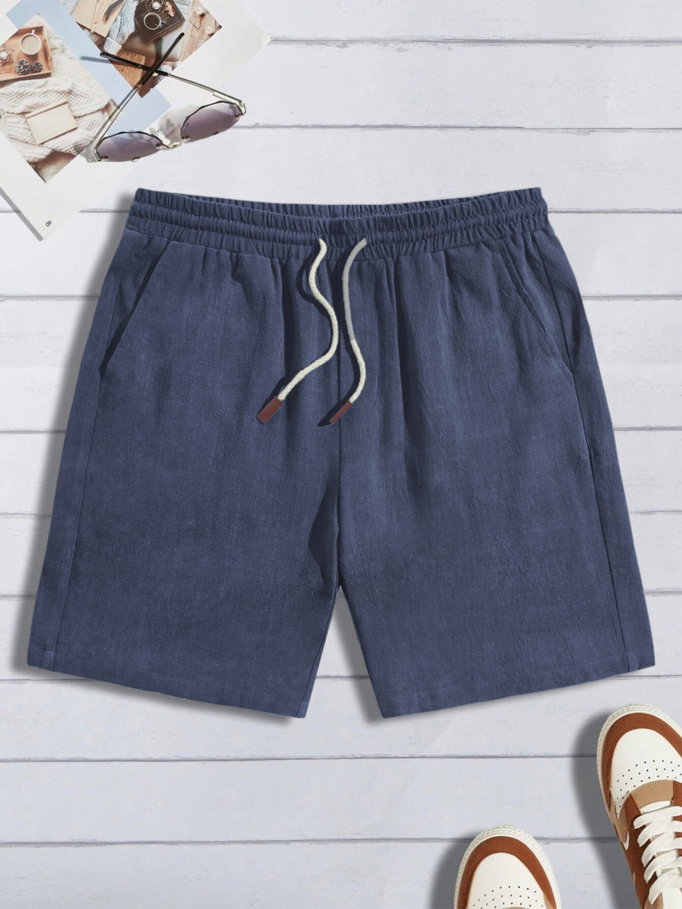 Pantalones cortos de lino finos, holgados e informales para hombre