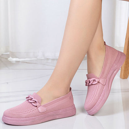 Zapatos planos de cadena para mujer, sin cordones, puntera redonda, cómodos