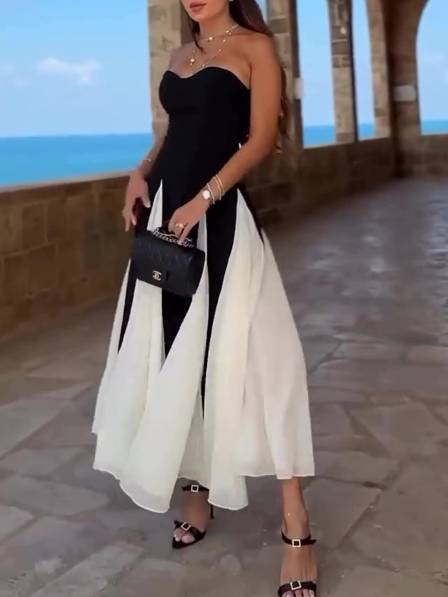 Vestido Tubo Contraste Blanco y Negro