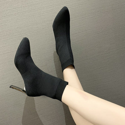 Botines con punta en pico tipo calcetín para mujer