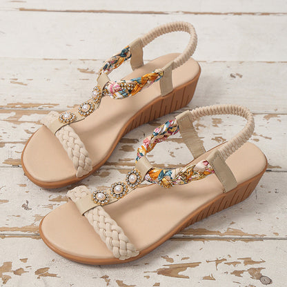Sandalias Bohemias Trenzadas Zapatos de Playa de Verano para Mujer