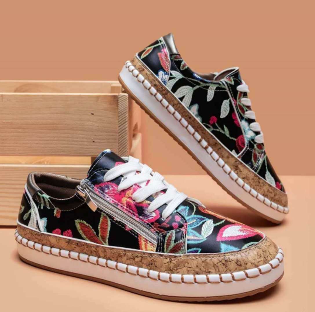 Zapatos planos con estampado étnico, estilo casual, con cremallera lateral y sin cordones, mocasines para mujer