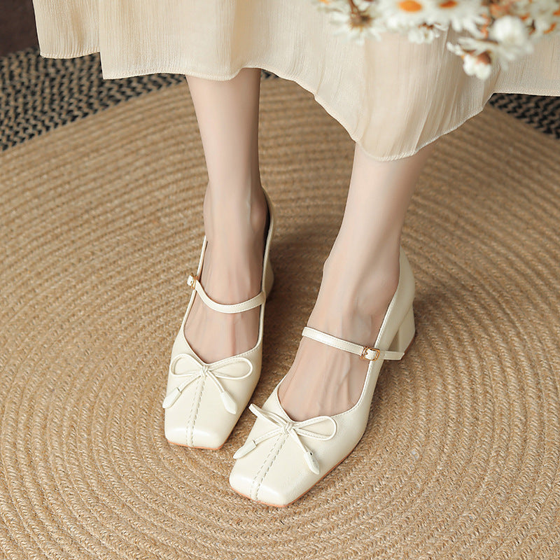 Zapatos Mary Jane con Moño y Puntera Cuadrada para Mujer