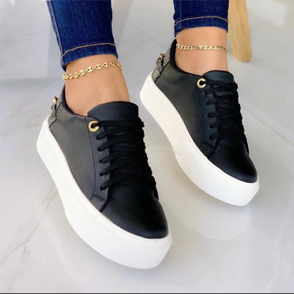 Zapatillas Planas Con Cordones De Cadena Para Mujer Zapatos Deportivos Casuales