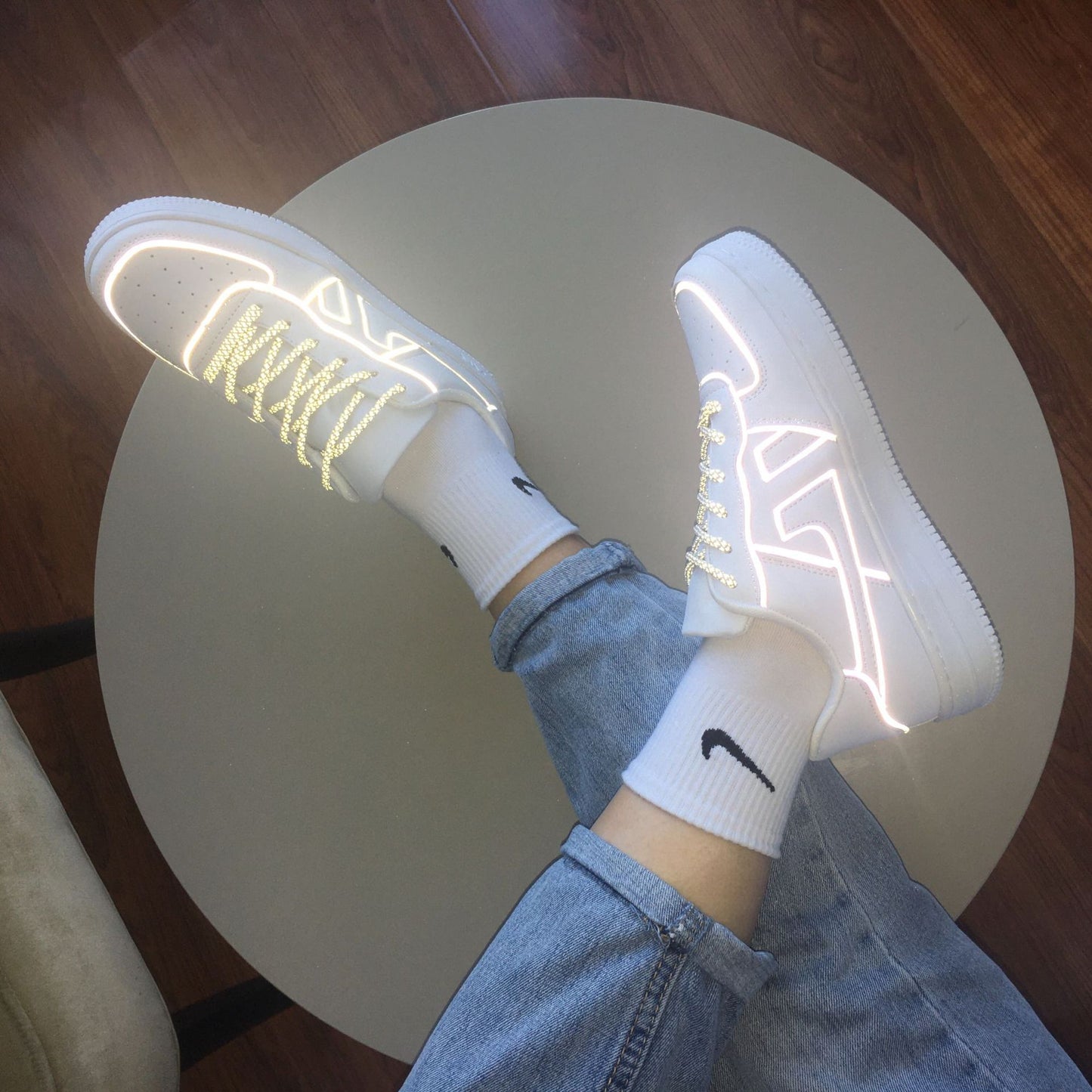 Zapatillas deportivas reflectantes blancas para hombre y mujer