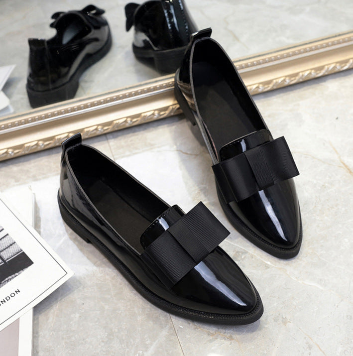 Zapatos planos para mujer Mocasines con lazo Zapatos planos para mujer Bailarinas de punta Zapatos de charol elegantes con tacón bajo para mujer