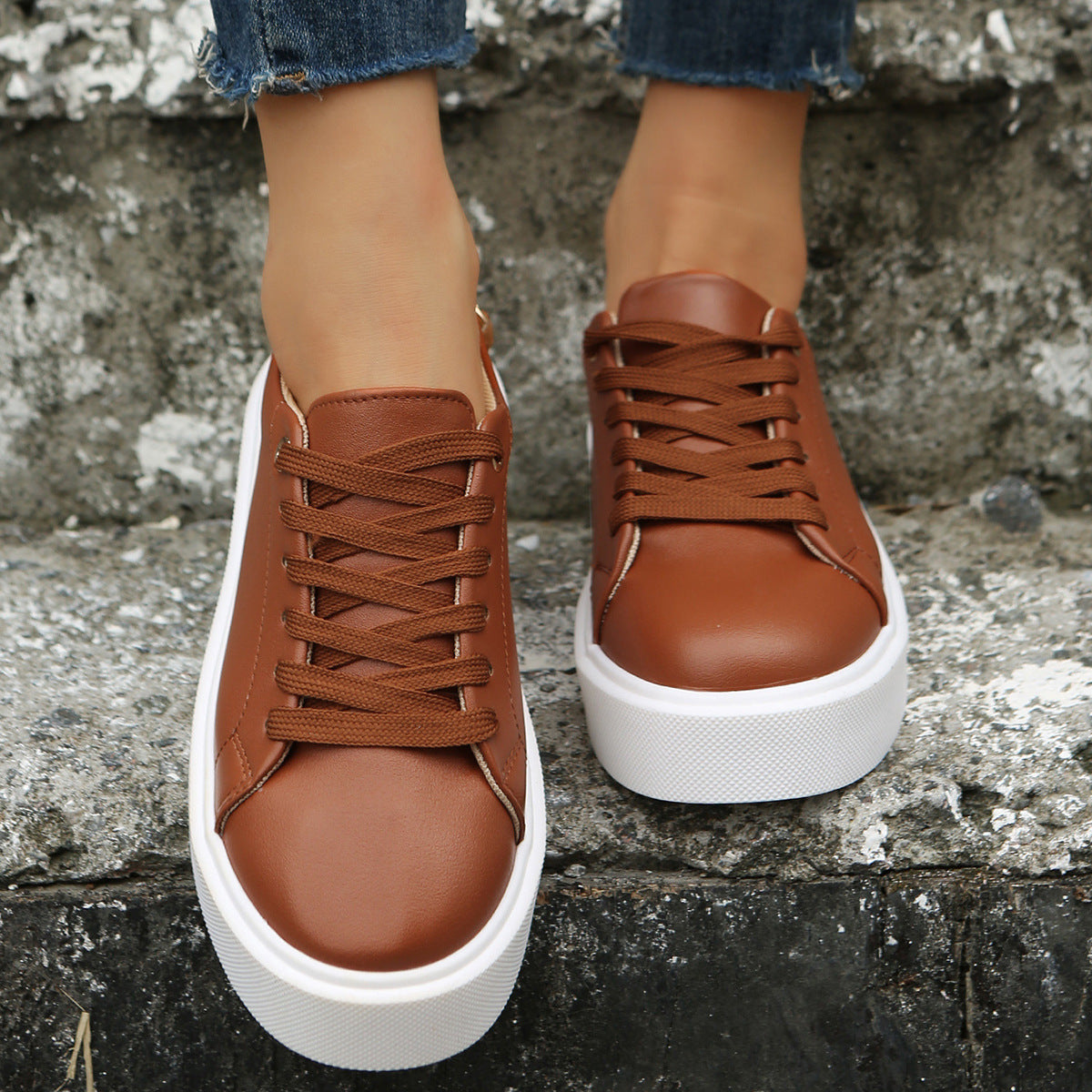 Zapatillas Planas Con Cordones De Cadena Para Mujer Zapatos Deportivos Casuales