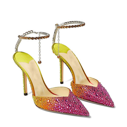 Zapatos Sencillos de Mujer Puntiagudos con Pedrería de Colores