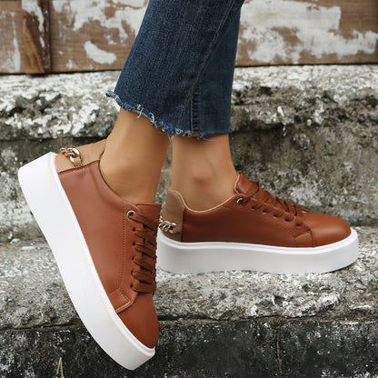 Zapatillas Planas Con Cordones De Cadena Para Mujer Zapatos Deportivos Casuales