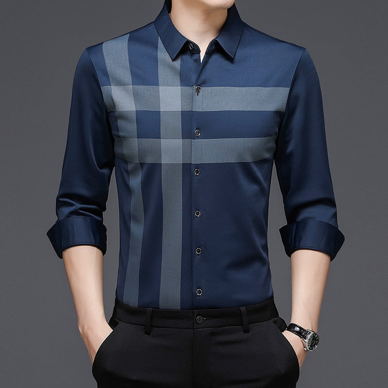 Camisa de hombre de manga larga de negocios, elástica, transpirable y que no necesita planchado
