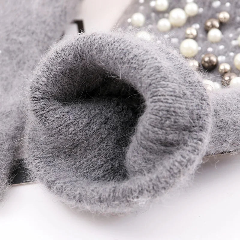 Women's Pearl-Look Half-Finger Knit Gloves — original product gallery image 3