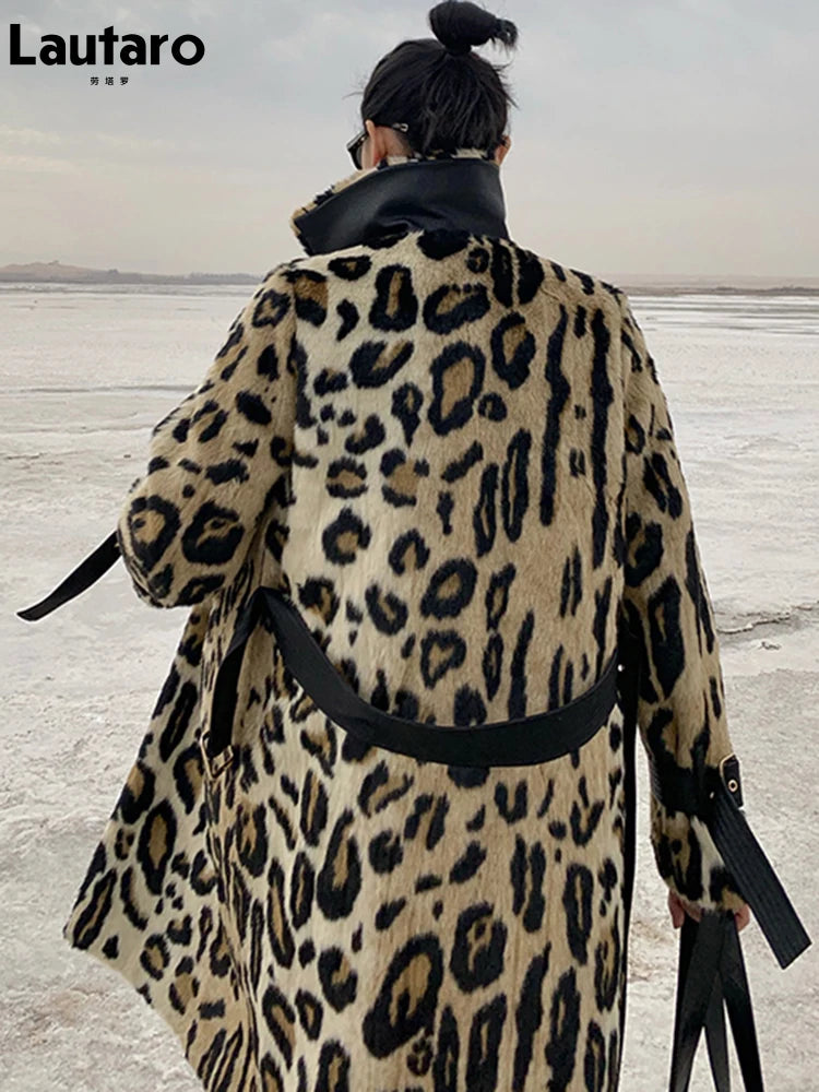 Women's Long Leopard-Print Faux-Fur Double-Breasted Coat — original product gallery image 2