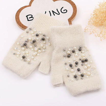 Women's Pearl-Look Half-Finger Knit Gloves — original product gallery image 11