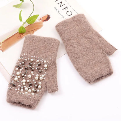 Women's Pearl-Look Half-Finger Knit Gloves — original product gallery image 7