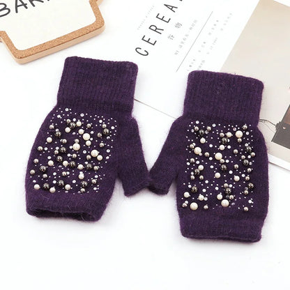 Women's Pearl-Look Half-Finger Knit Gloves — original product gallery image 14