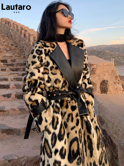 Women's Long Leopard-Print Faux-Fur Double-Breasted Coat — original product gallery image 1
