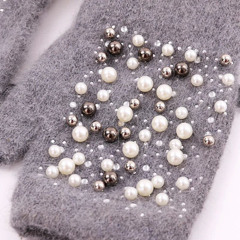 Women's Pearl-Look Half-Finger Knit Gloves — original product gallery image 4